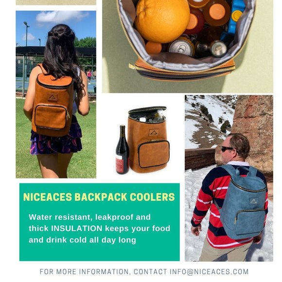 STYLISH BACKPACK COOLER/ LEAK PROOF & WATERPROOF, MEDIUM SIZE, BROWN AND BLUE - Picture 1 of 10